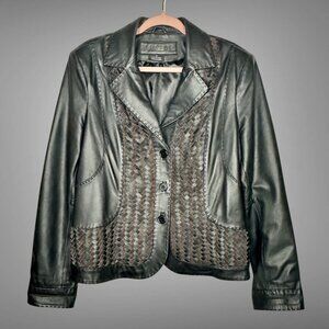 TRIBAL 100% Leather 3 Button Braided Jacket Size 14